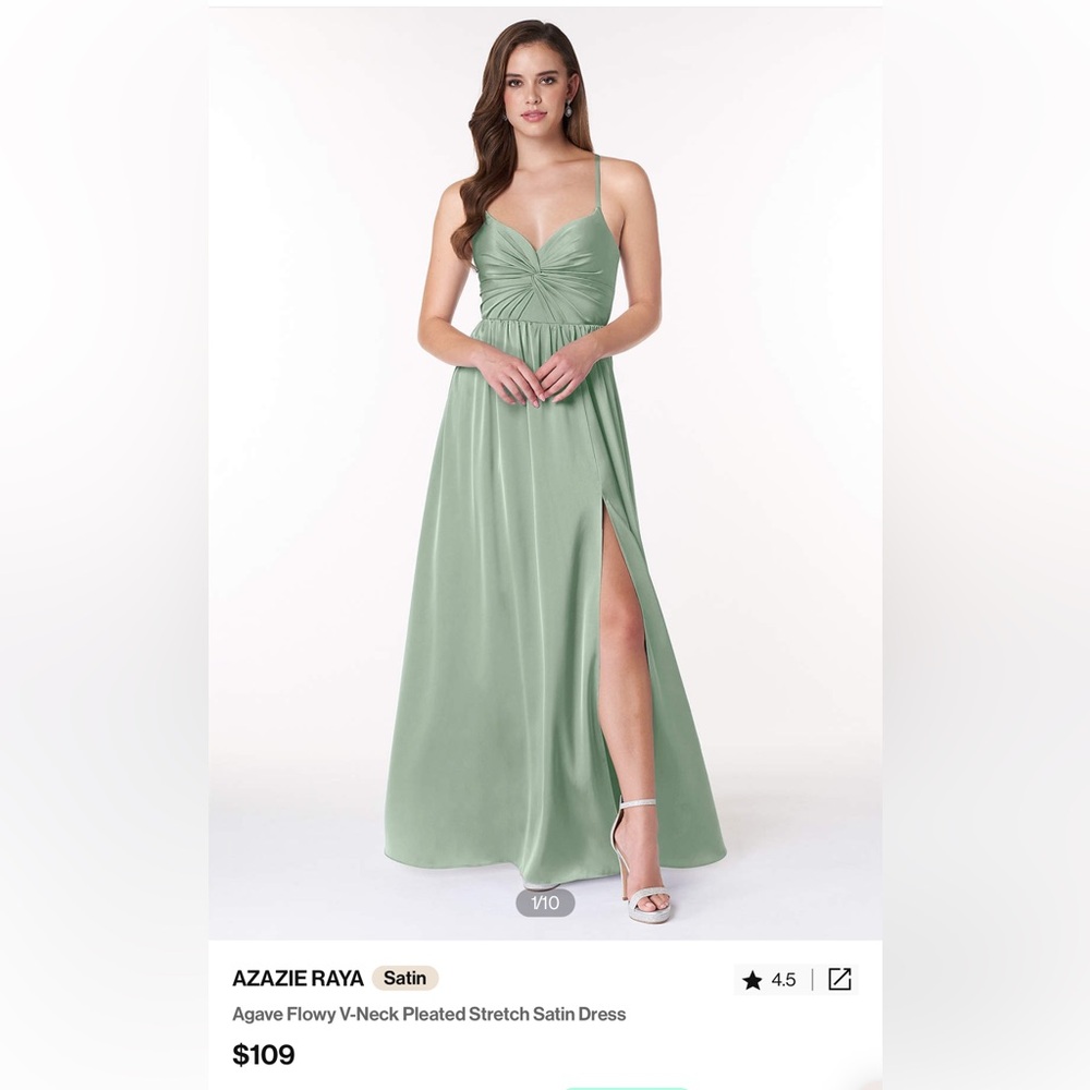Azazie bridesmaids dress, color is Agave, size 14 in a satin stretch material.